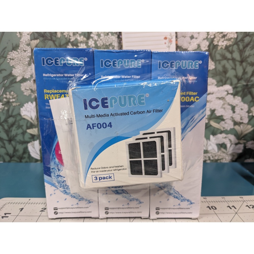 ICEPURE 3 Pack RWF4700AC Refrigerator Water‎ Filters & 3 Pack AF004 Air Filters
